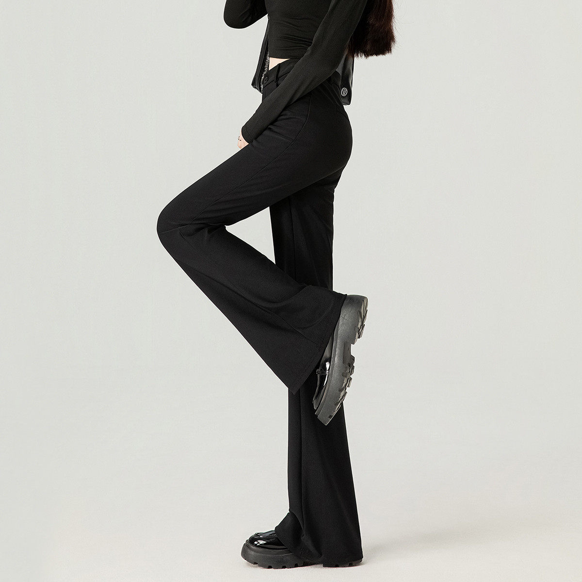 班尼路时尚简约西装小黑裤女秋冬季高腰微喇休闲裤显高显瘦长裤J,淘宝优惠券,粉丝福利购,淘宝优惠卷