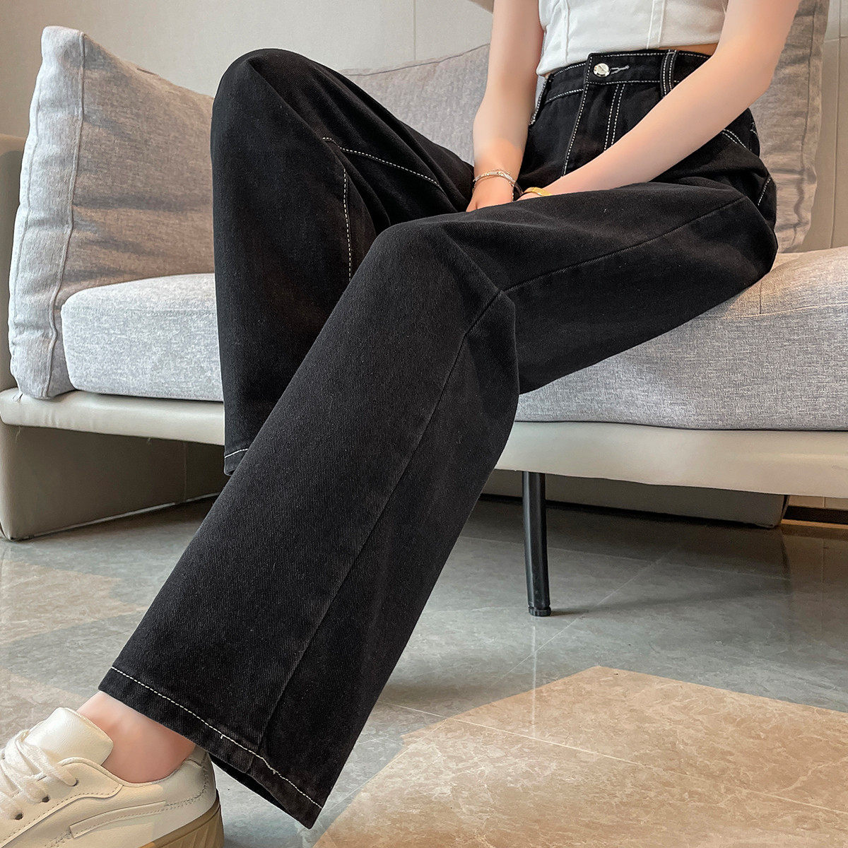 班尼路黑色牛仔裤女2026春季新款高腰直筒阔腿裤小个子休闲裤女J,淘宝优惠券,粉丝福利购,淘宝优惠卷