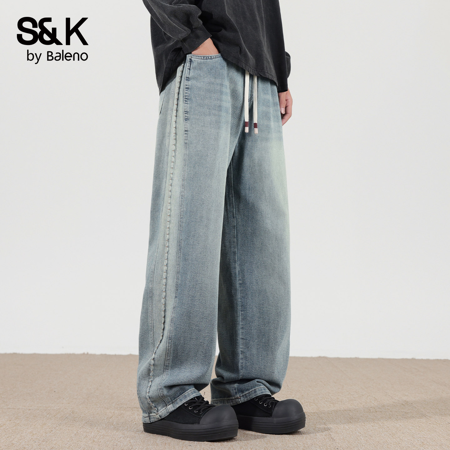 班尼路SK百搭牛仔裤男士秋冬季新款直筒宽松阔腿休闲水洗长裤子YS,淘宝优惠券,粉丝福利购,淘宝优惠卷