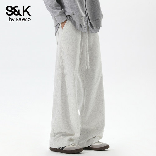 班尼路SK秋季简约宽松男装男士休闲裤慵懒风抽绳运动直筒长裤子YS - 图1