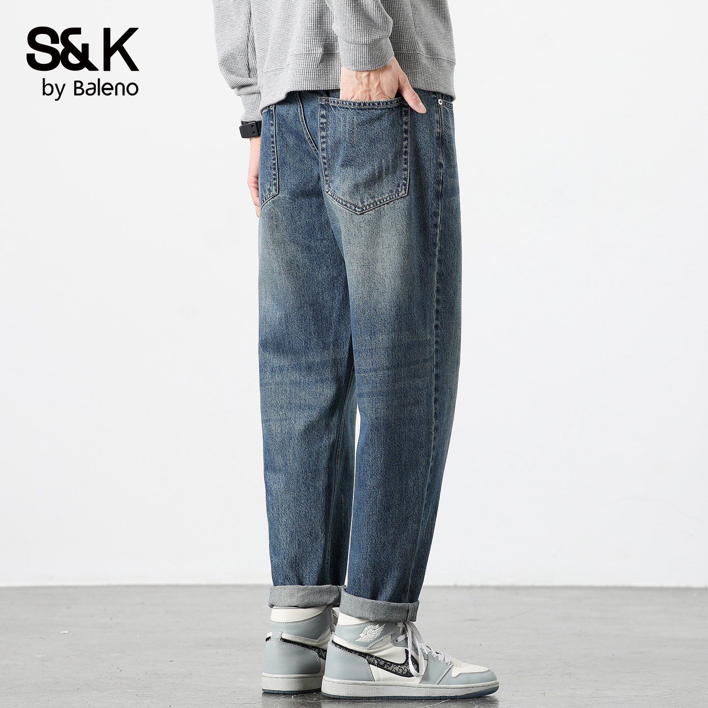 班尼路SK牛仔裤男2025新款秋冬加绒复古宽松直筒水洗休闲长裤子YS,淘宝优惠券,粉丝福利购,淘宝优惠卷