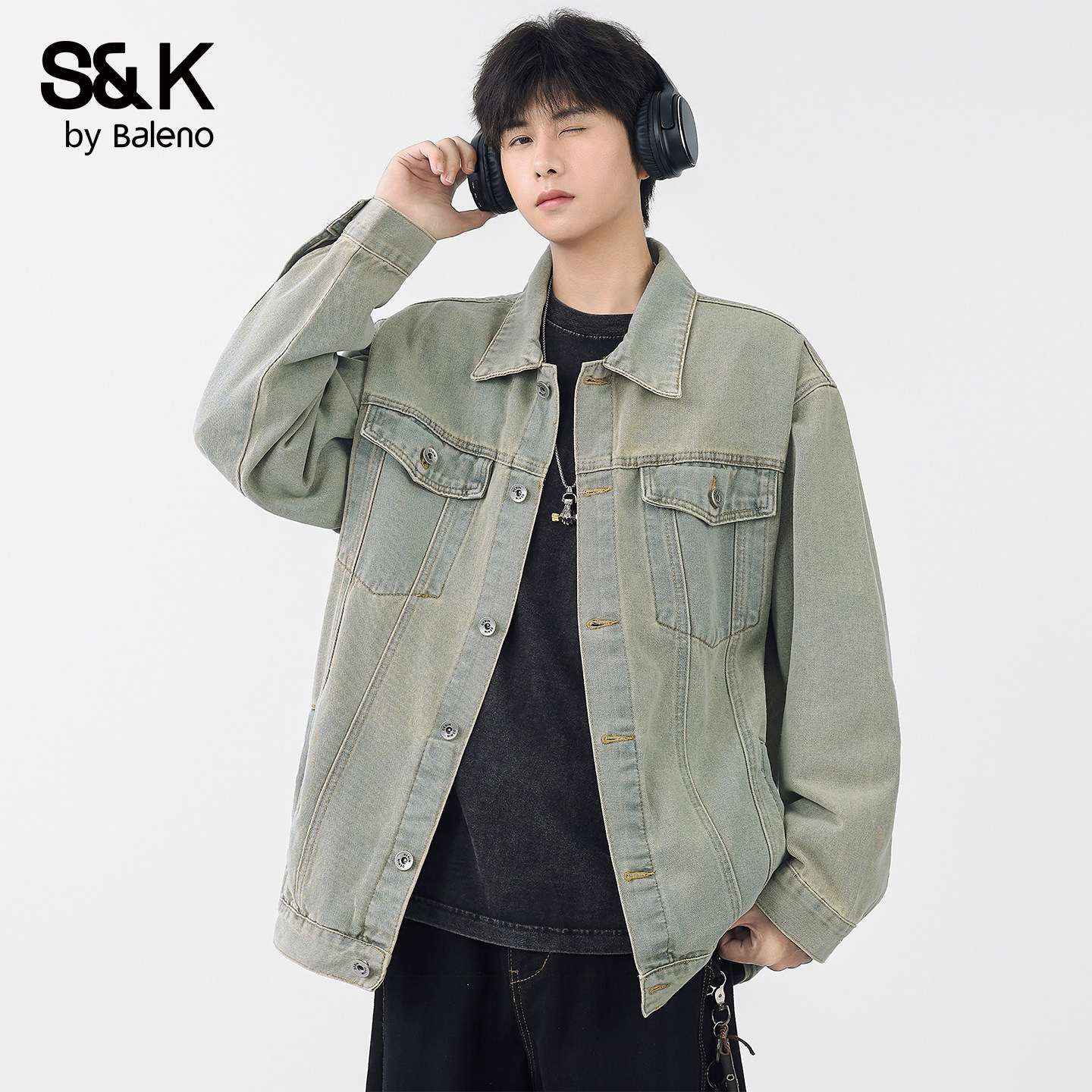 班尼路SK美式复古水洗牛仔外套男春季宽松工装夹克百搭休闲上衣YS,淘宝优惠券,粉丝福利购,淘宝优惠卷