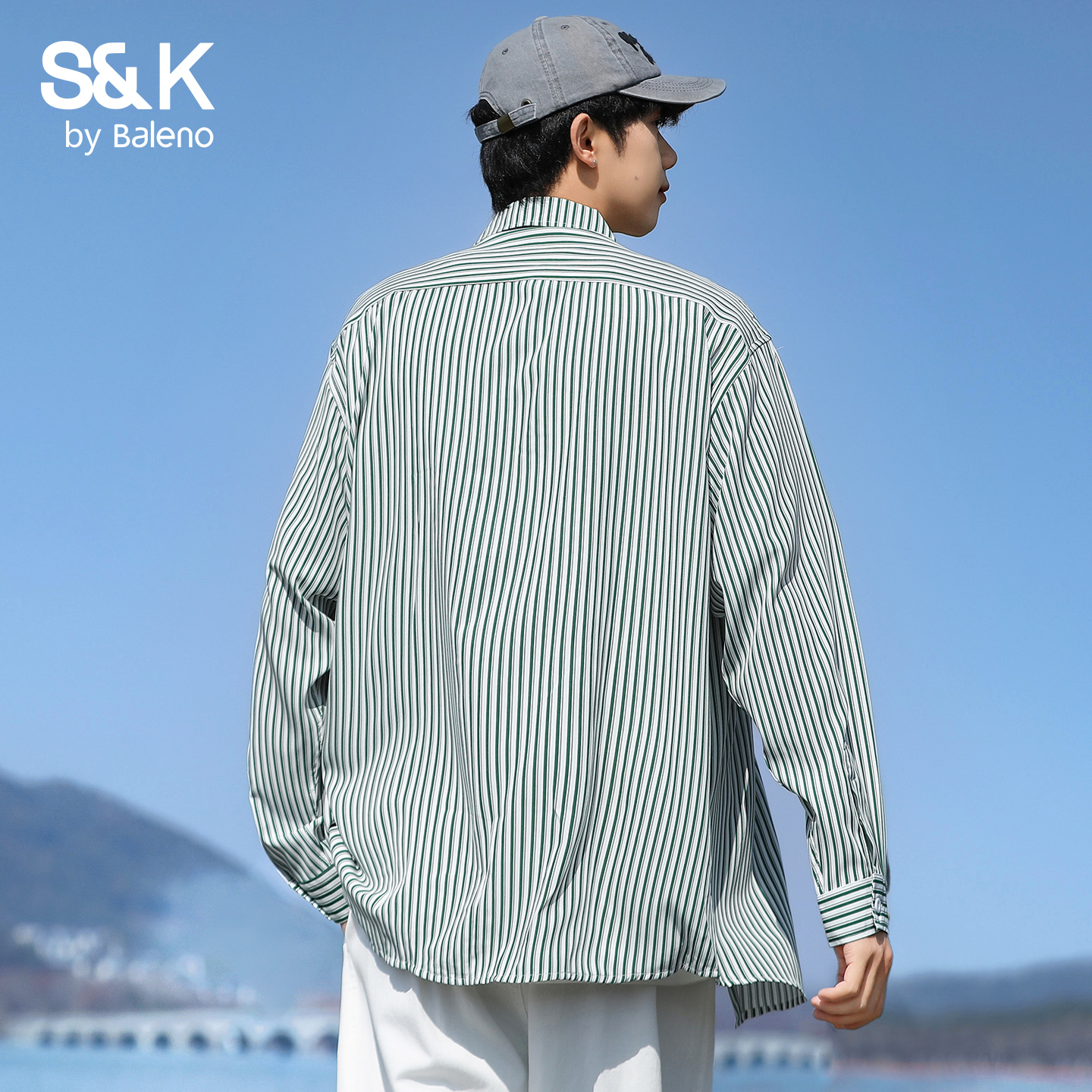 班尼路SK日系条纹长袖衬衫男春秋季新款百搭宽松休闲衬衣外套男MS - 图3