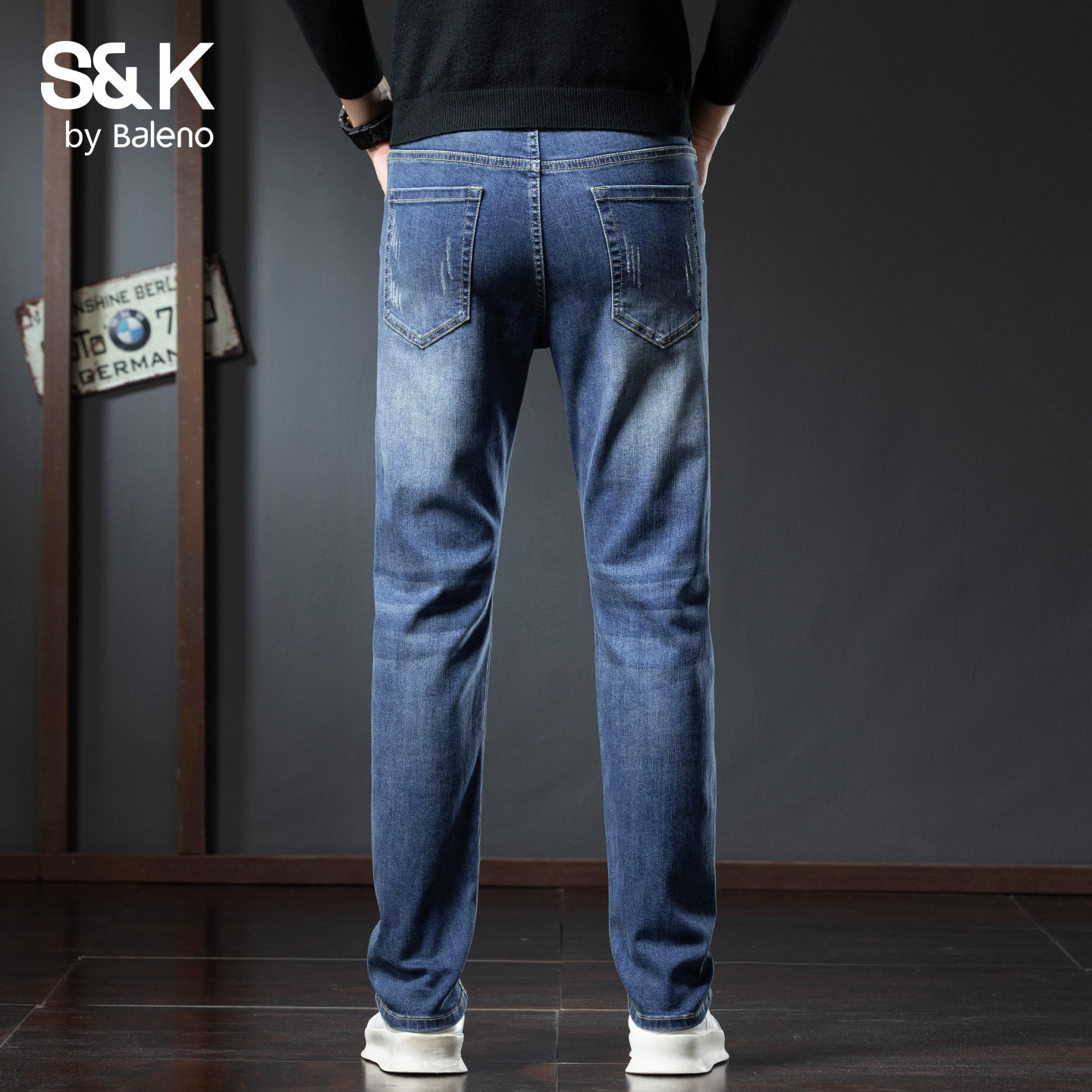 班尼路SK加绒牛仔裤男士秋冬季厚款百搭时尚修身潮流直筒长裤子YS,淘宝优惠券,粉丝福利购,淘宝优惠卷