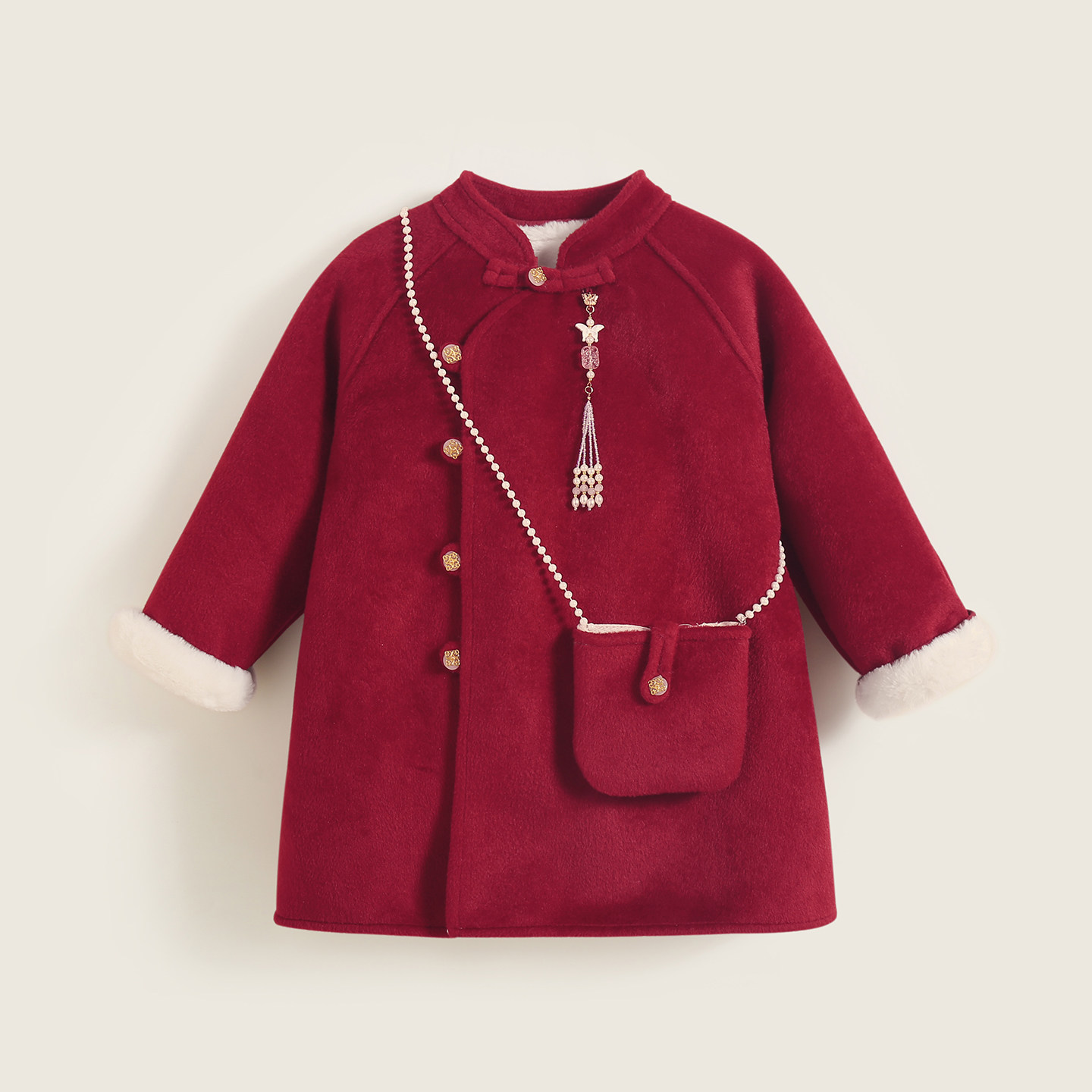 女童新年衣服红色呢子大衣2026马年新款中国风毛呢外套儿童拜年服,淘宝优惠券,粉丝福利购,淘宝优惠卷