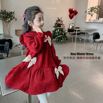 Girl Autumn Winter Tandem Dress Children Red New Year Dresses Plus Suede Little Girl Princess Dress Year Old Dress