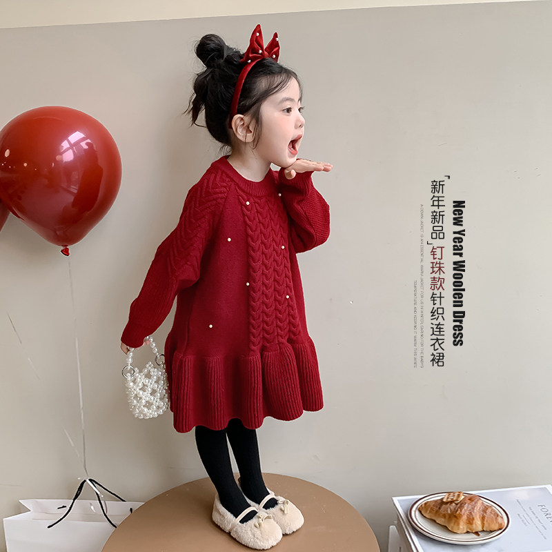 女童连衣裙新年衣服2026新款冬装儿童红色毛衣裙新年战袍拜年裙子,淘宝优惠券,粉丝福利购,淘宝优惠卷
