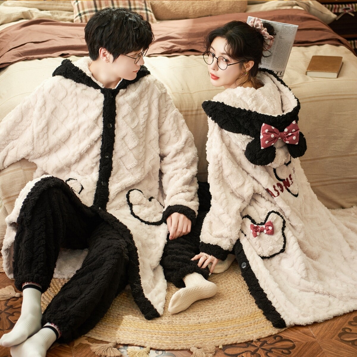 情侣秋冬季珊瑚绒男士可外穿睡袍 恩彩睡衣/家居服套装