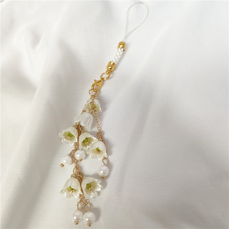 唯美铃兰花手机链ins花朵手机绳u盘背包钥匙扣挂件兰花手机挂件配饰女生户外小吊坠好看结实防丢百搭时尚创意 - 图2