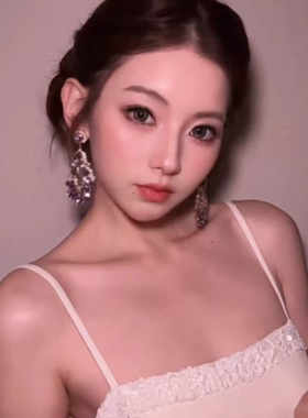 合金耳饰 紫色闪锆吊坠耳环女显脸小夸张气质耳饰轻奢漂亮耳钉
