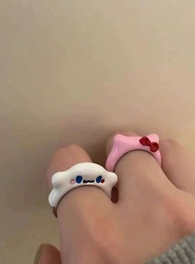 新品大耳狗小猫百变怪开口可调节怪兽戒指蝴蝶结可爱卡通表情戒指