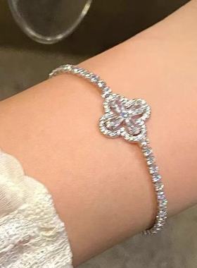 韩系ins风超闪满钻四叶花手链女轻奢高级感小众精致手饰闺蜜礼物