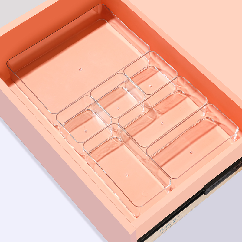 透明组合收纳盒抽屉分类整理篮分隔储物盒分区方形收纳盒 米木