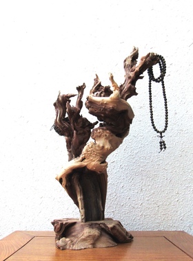 金丝红柳风化木随形根艺搭配绿檀珠串摆件自然禅意创意家居收藏品