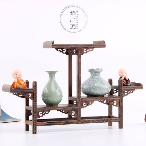 博古架小鸡翅木多宝格展示架紫砂壶茶壶红木摆件架子小博古架实木 - 图2