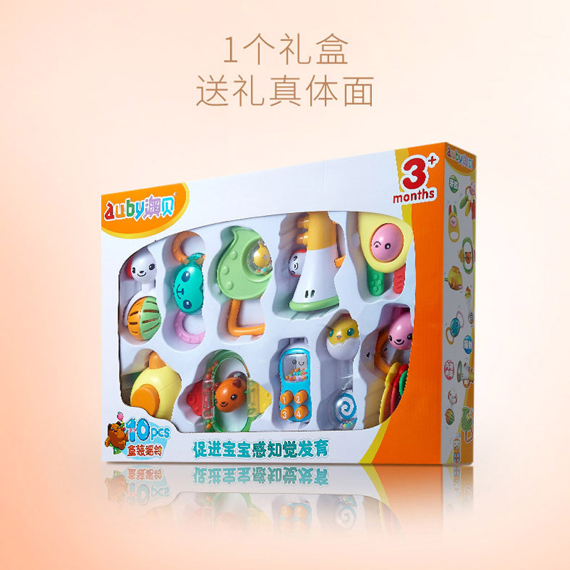 澳贝宝宝10只装牙胶抓握早教摇铃 澳贝垂直摇铃