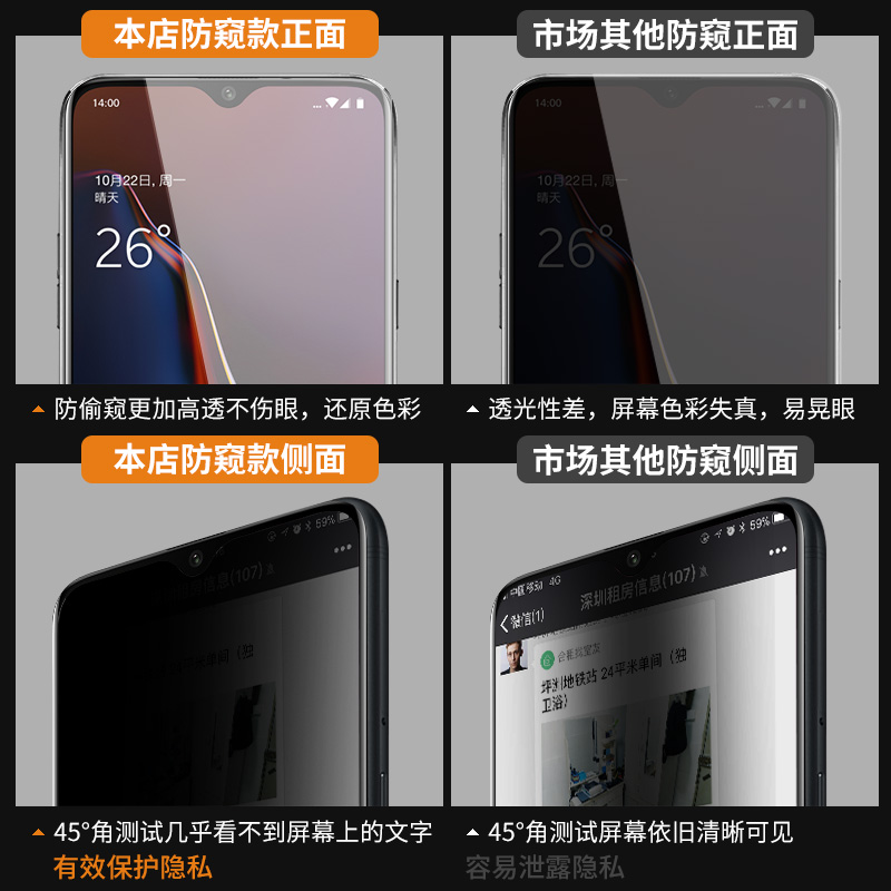 创霸旗舰店一加6t钢化膜防窥膜一加6全屏覆盖防偷窥窃1+6T手机膜贴膜1加6六t原装全包无白边玻璃防窥视屏保护膜oneplus62