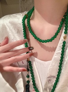 新中式平安扣流苏串珠斜挎链长款项链国风古风旗袍复古配饰清冷感