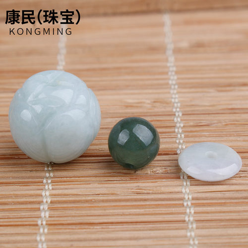 天然翡翠小平安扣散珠桶珠三彩冰种算盘珠隔珠隔片编织手链玉配饰 - 图1
