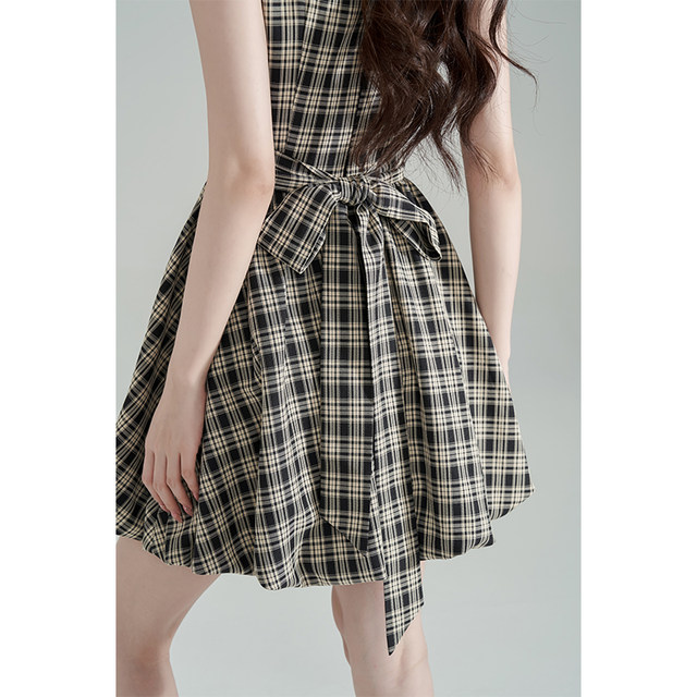 Temperamental preppy sweet square collar plaid dress