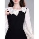 French Hepburn style fake two piece black dress for women