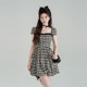 Temperamental preppy sweet square collar plaid dress