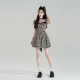 Temperamental preppy sweet square collar plaid dress