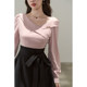 Design-sensual niche fake two-piece v-neck long-sleeved dress