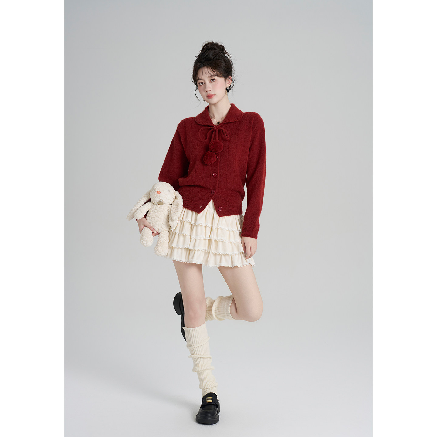 Palglg娃娃领红色开衫毛衣外套女冬季小个子法式气质针织衫短上衣,淘宝优惠券,粉丝福利购,淘宝优惠卷