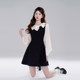French Hepburn style fake two piece black dress for women