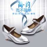 Высокая серебряная танцующая обувь, из натуральной кожи, мягкая подошва