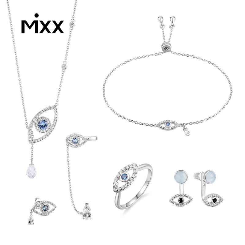 Mixx925银女小众轻奢眼睛元素项链戒指耳环耳钉通勤套装 - 图3