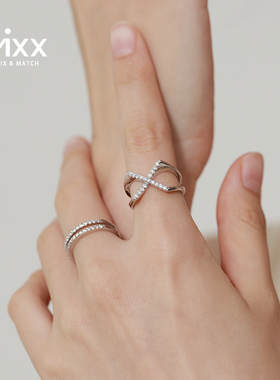 925纯银女交错锆石戒指轻奢百搭