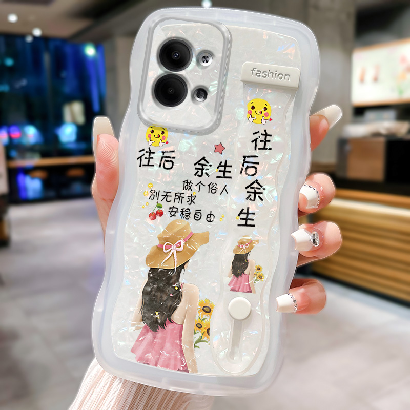 高级感女孩仙贝波浪带支架适用OPPOReno9/10手机壳A2防摔K9s新品11x软findx6/3新款RealmeGT NEO5大师版12pro