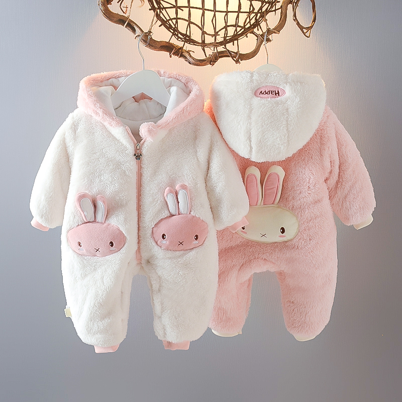 婴儿衣服哈衣0一1岁女宝宝冬装加厚连体衣新生儿冬季保暖服外出服 - 图2