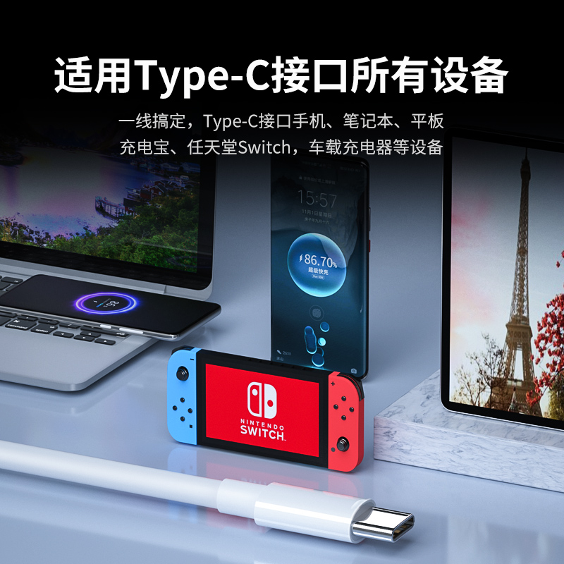 能适100W充电器适用华为ipad手机小米vivo双typec数据线级Type-c充电线PD闪充ctoc双头安卓车载快充线电脑tpc - 图0