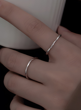 925纯银素圈戒指女时尚个性扭纹轻奢小众设计高级指环食指送女友