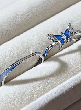 夜光蝴蝶情侣对戒S925纯银轻奢