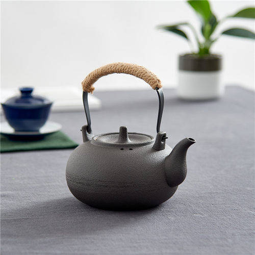 家用陶瓷提梁烧水壶粗陶黑釉煮茶壶大容量功夫茶具茶壶电陶炉茶炉 - 图3