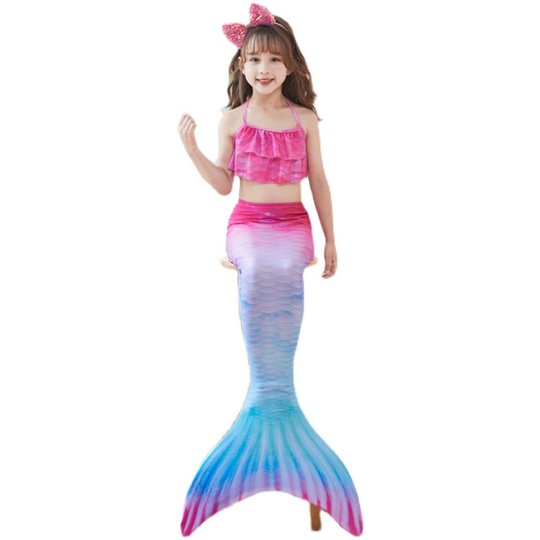 Детский купальник-русалка, купальник для выступлений, комплект из трех предметов, рыбий хвост, большой, средний и маленький костюм принцессы с юбкой для девочек
