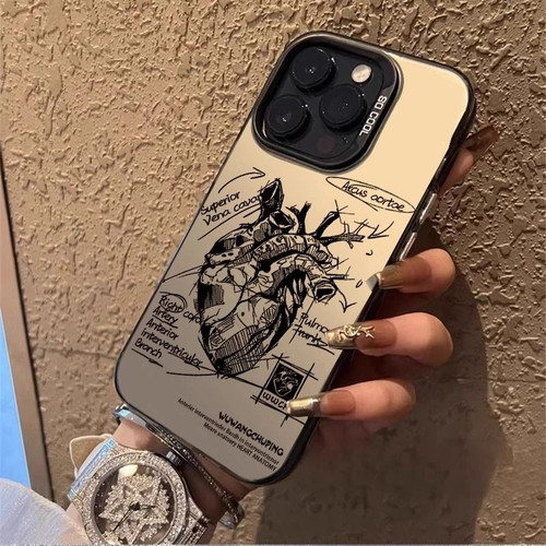 素描心脏适用苹果16promax彩银iPhone15pro手机壳14/13/12/11磨砂 - 图0
