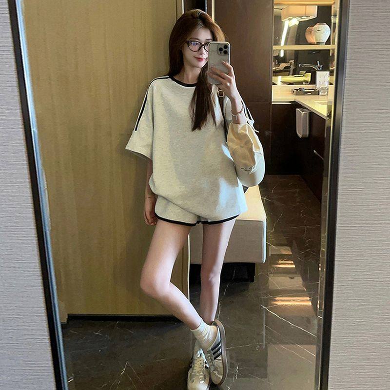 慵懒风休闲运动套装女夏季学生小个子宽松薄款短袖短裤跑步两件套,淘宝优惠券,粉丝福利购,淘宝优惠卷