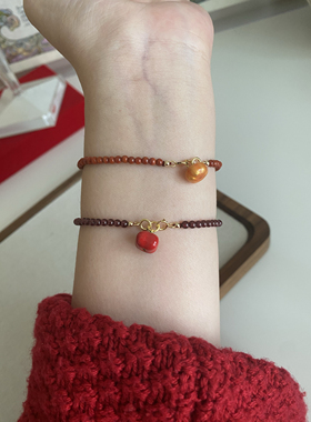 原创手作/ 柿柿如意好事发生 天然南红 石榴石手链 女新年礼物