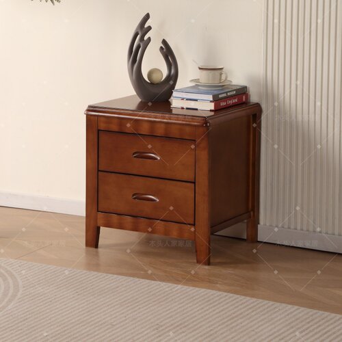 床头柜实木整装小型中式卧室家用带锁矮柜床边收纳柜 - 图0