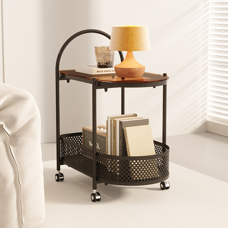 可移动带轮中古玻璃推车客厅置物架 欧调水云间角几/边几