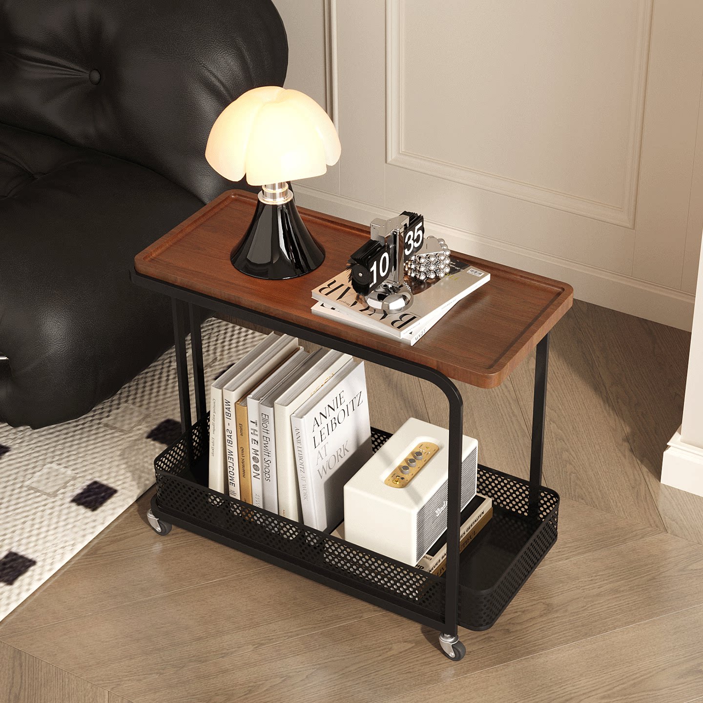 法式中古风客厅可移动轻奢高级感小推车边几床头复古置物架小茶几