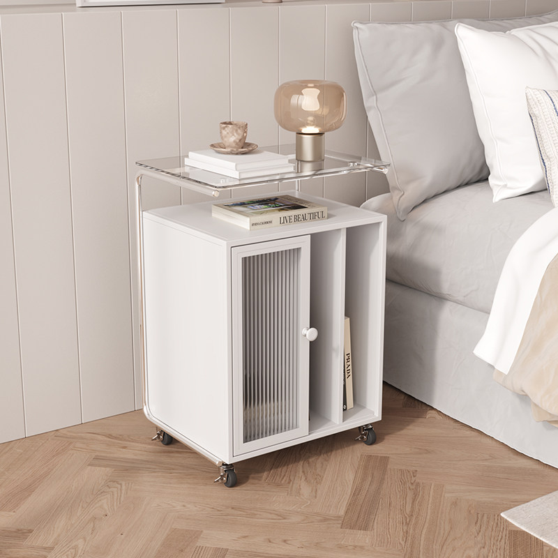 卧室可移动不锈钢玻璃ins风床头柜 欧调水云间床头柜