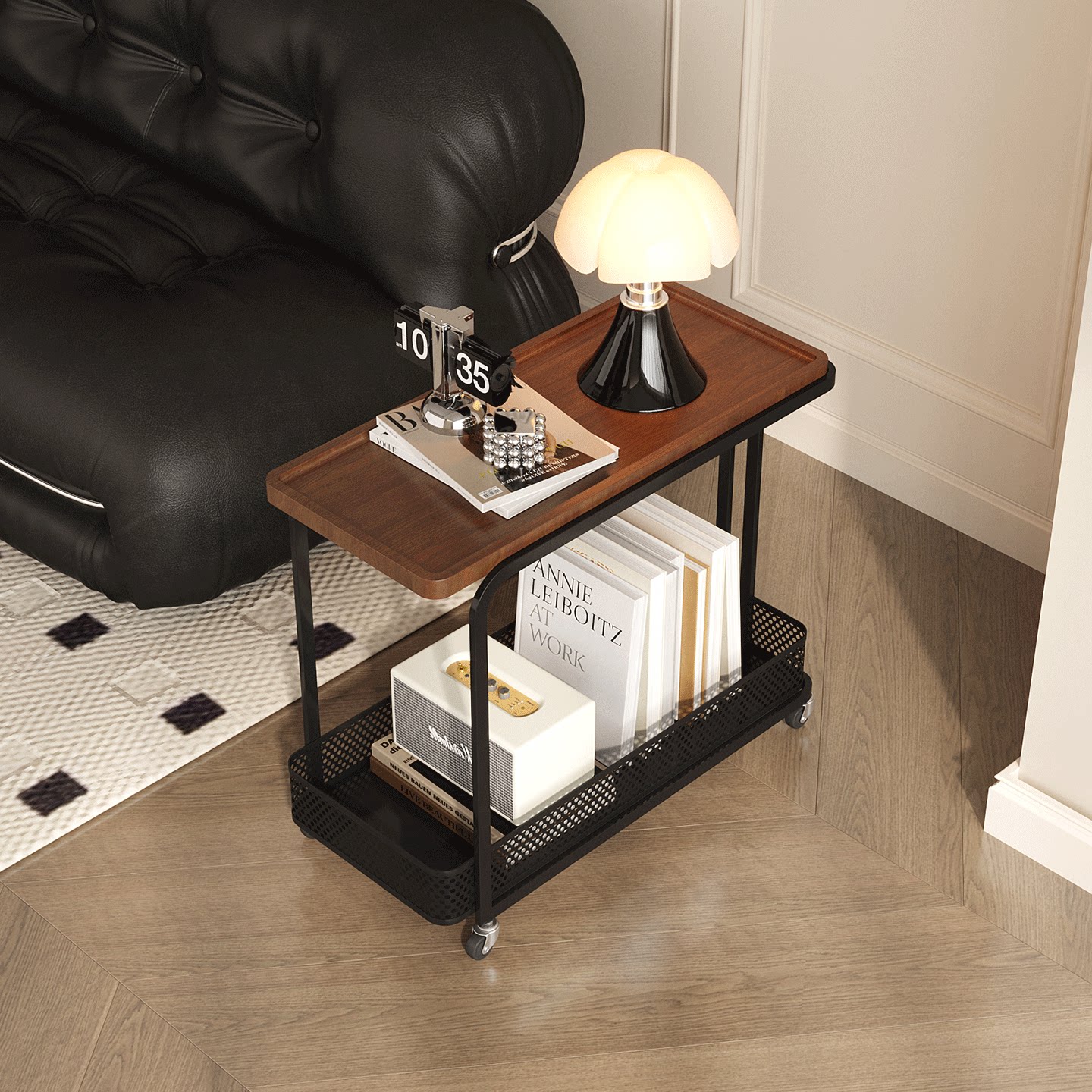 法式中古风客厅可移动轻奢高级感小推车边几床头复古置物架小茶几