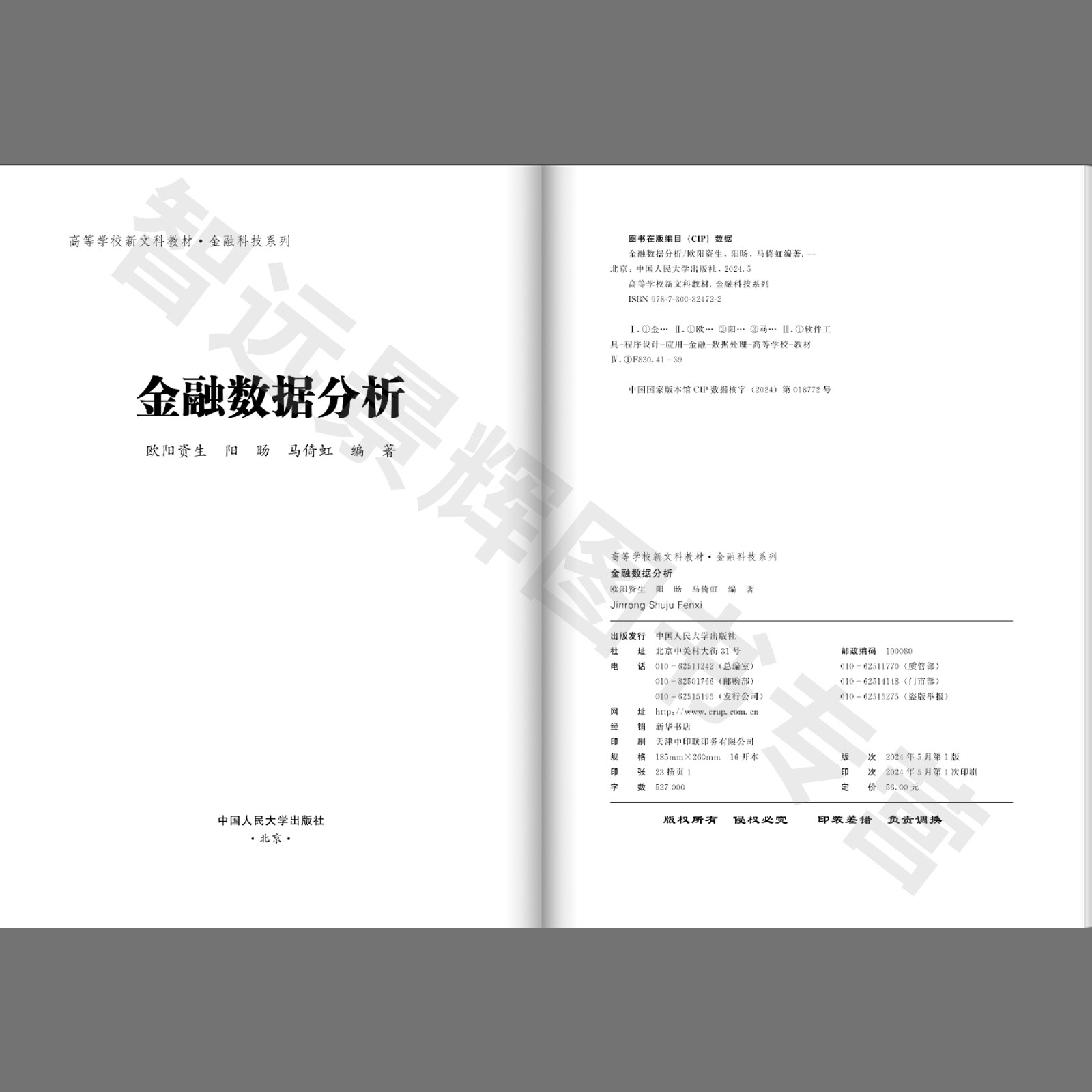金融数据分析 高等学校新文科教材 金融科技系列 欧阳资生 阳旸 中国人民大学出版社 9787300324722
