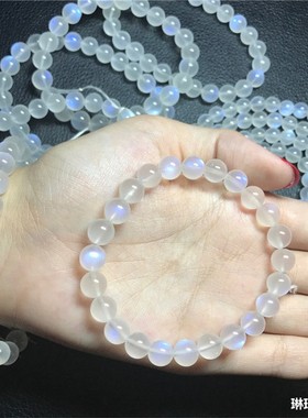 收藏款天然斯里兰卡冰种蓝月光石手链奶油体手串女款冰种白体